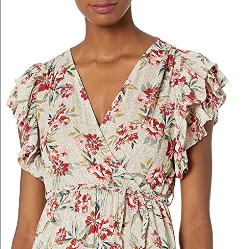 ANGIE WOMEN'S SHORT FLOWY V NECK DRESS size Medium